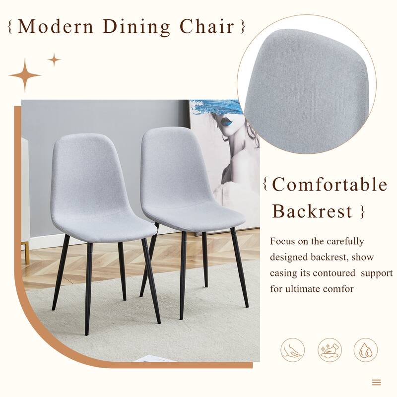 5-Piece Dining Table Set.67 * 35.4 inch wood grain MDF dining table With 4 Linen-Cotton Dining Chairs