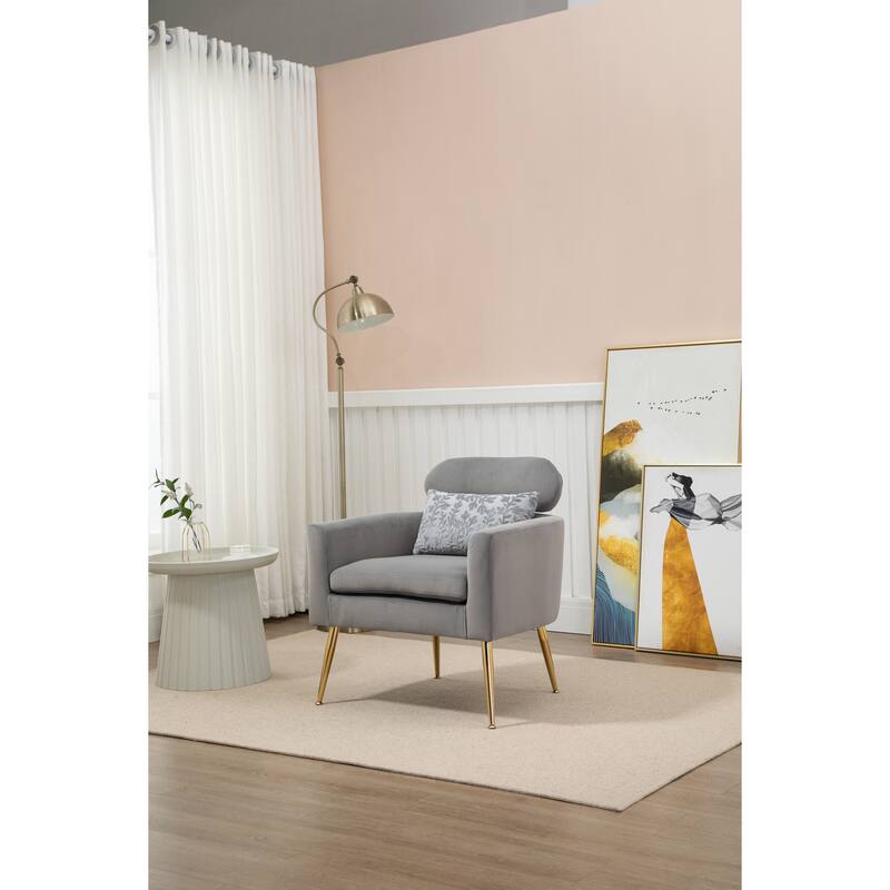 Velvet Upholstered Accent Chair With A Pillow