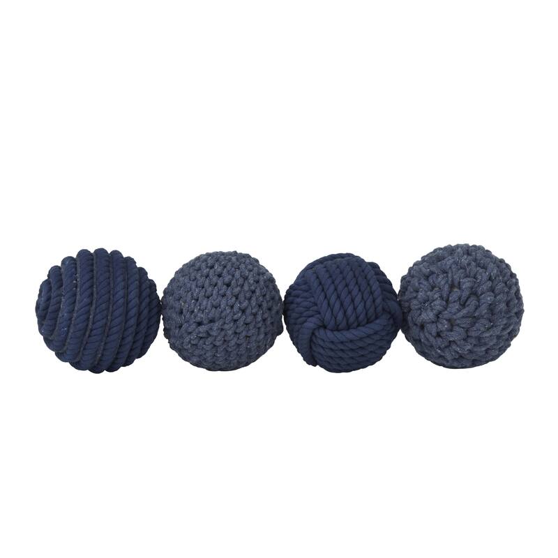 Jute Rope and Cotton Fabric Handmade Decorative Ball Orbs & Vase Filler - Set of 4 Brown or Blue - Roche River Decor - Coastal Blue - 4"W, 4"H