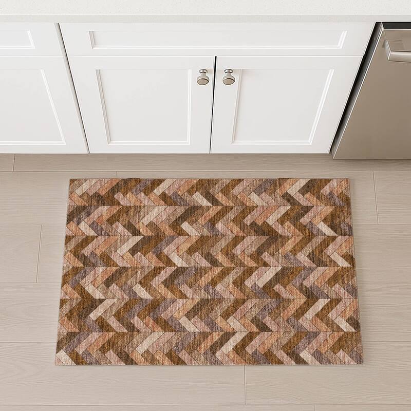 Machine Washable Indoor/ Outdoor Modern Chevron Chantille Rug