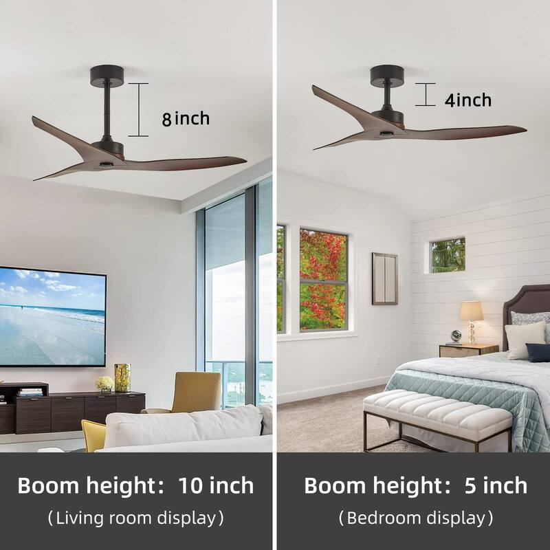 52 Inch Ceiling Fan without Light with Remote Control and 3 ABS Blades, 6 Speed Reversible DC Motor, Adjustable Height
