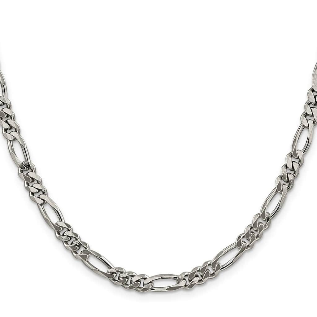 Curata 925 Sterling Silver Rhodium 5.25mm Figaro Chain Necklace for Men