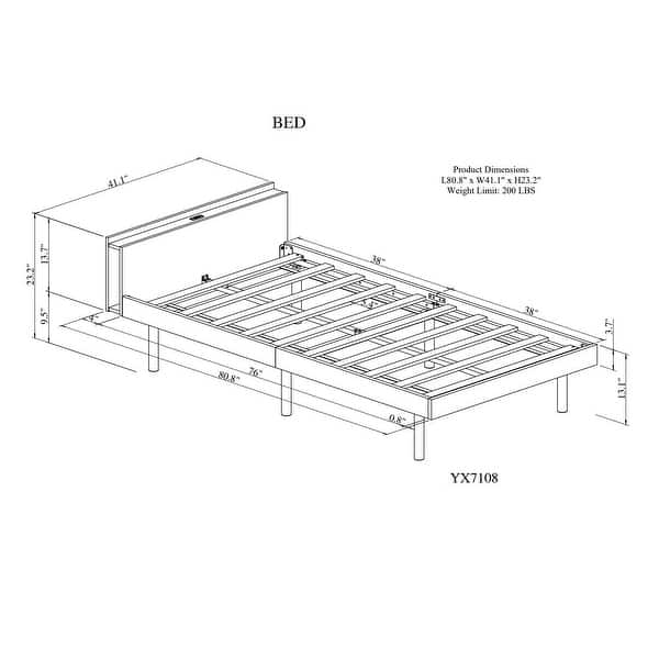 Twin Size Bed Frame with Storage Headboard and USB Ports, Kids Twin Bed with Support Slat, Wooden Twin Platform Bed for Bedroom