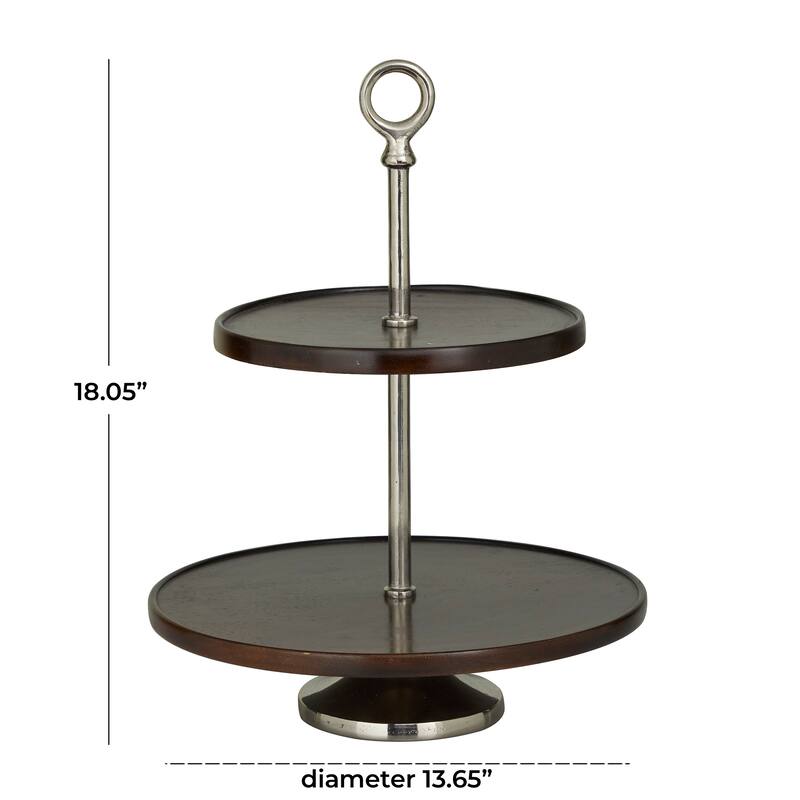 Dark Brown Mango Wood Tiered Server with Aluminum Bases or Gold Stand - 2 Tier or 3 Tier