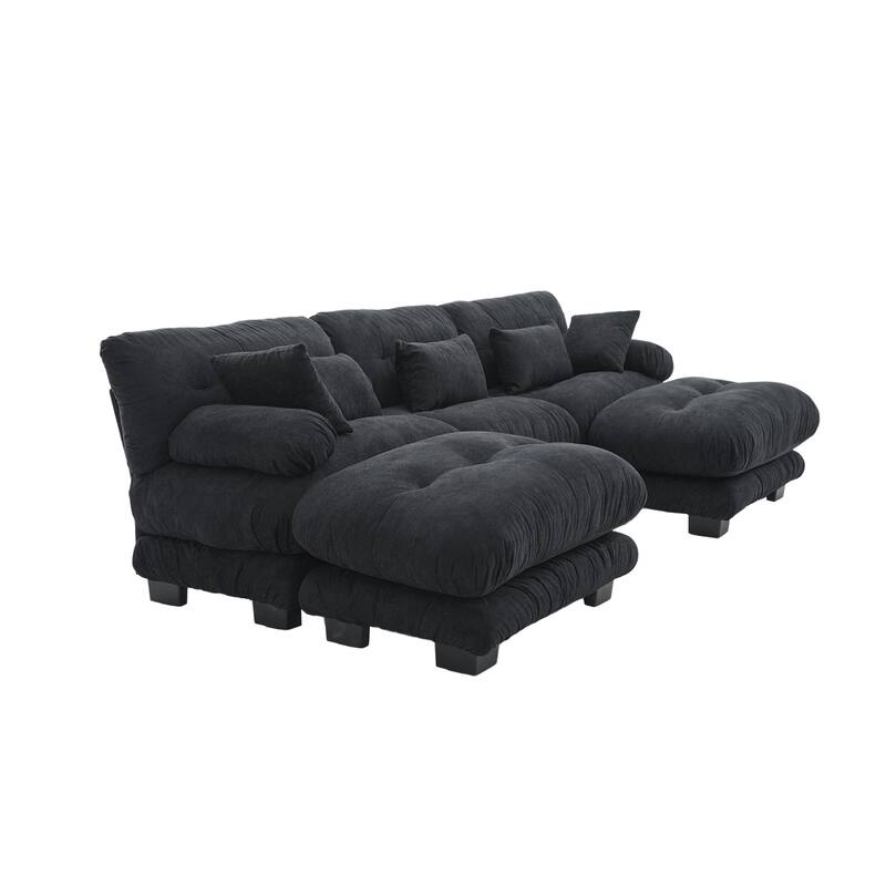 118'' Large U Shape Sofa Velvet Modular Sofa with 2 Ottomans for Living Room