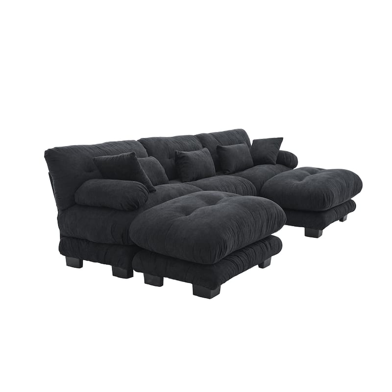 Pelletized Velvet U-shaped Sectional Sofa Modular Chaise Lounge Couch with 2 Ottomans, Deep Seat, Bolster Arms and Pillows