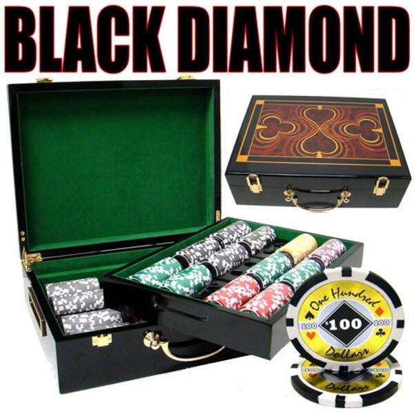 slide 1 of 1, 500 Black Diamond Poker Chip Set with High Gloss Wooden Case