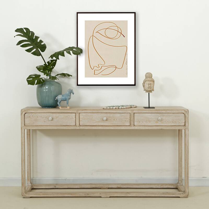 Artissance Reclaimed Peking Console Table With 3 Drawers & Weathered White Wash Finish, 34 Inch Tall