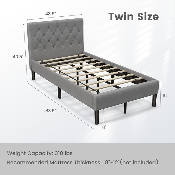 Twin Bed Frames for Kids Upholstered Platform Bed w/ Tufted Headboard