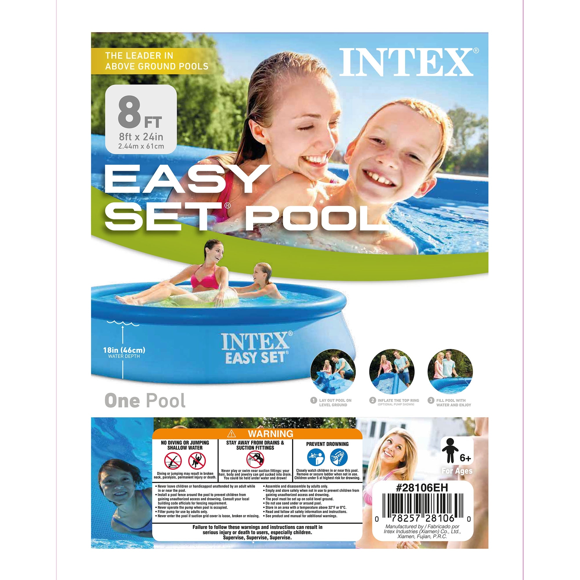 Intex 28106EH 8 X 2 Foot Easy Set Inflatable Circular Vinyl Swimming Pool, Blue - 11.22