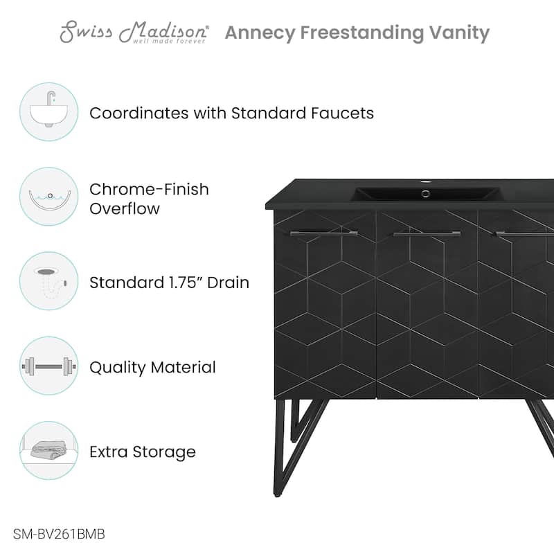 Annecy 36 In. Phantom Black Bathroom Vanity With Black Ceramic Sink Top