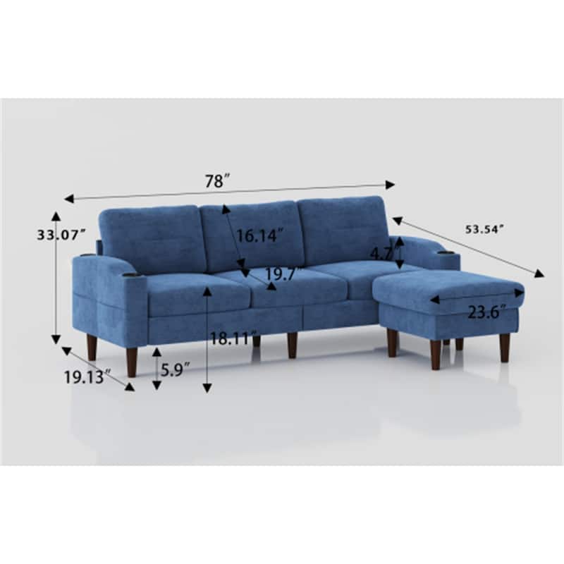 3-Seater L-Shaped Sectional Sofa with USB Port and Storage