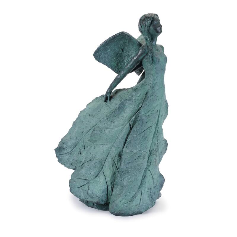 Fairy with Leaf Gown Garden Statues - 19.5" - Blue and Gray - Set of 2