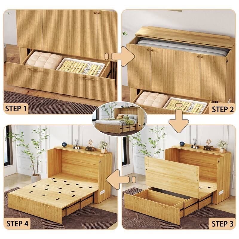 Full Size Murphy Bed with USB Port and a Large Drawer