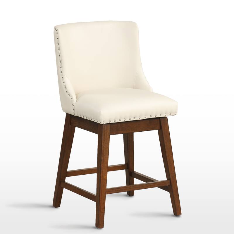 26'' Swivel Upholstered Counter Stool with Solid Wood Frame (Set of 2)