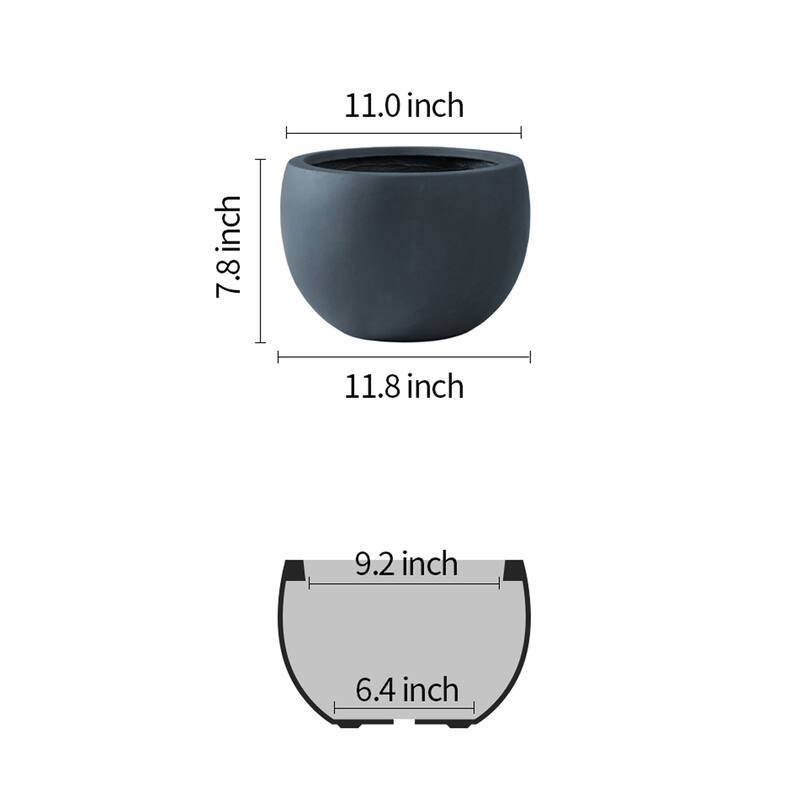 Kante 8 in. H Concrete and Fiberglass Round Bowl Planter, Outdoor Indoor Large Planters Pots with Drainage Hole