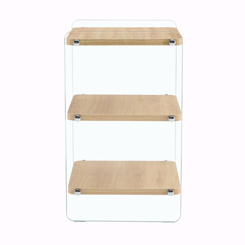 3-Tier Glass Bedside Table, Modern Nightstand with Storage