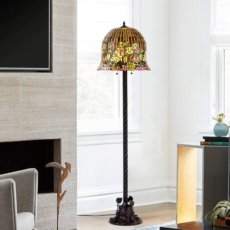 Nicha 2-light Water lily 62-inch Multicolor Tiffany-style Floor Lamp