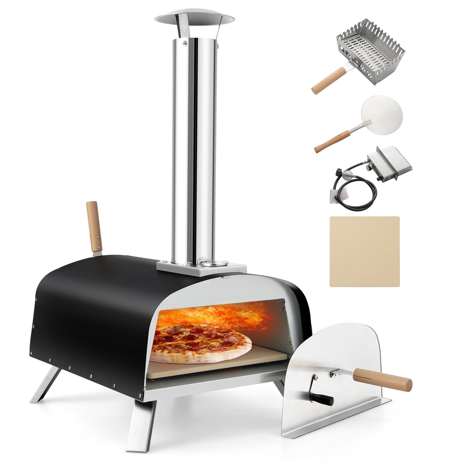 Portable Stainless Steel Outdoor Pizza Oven with 12 Inch Pizza Stone Black