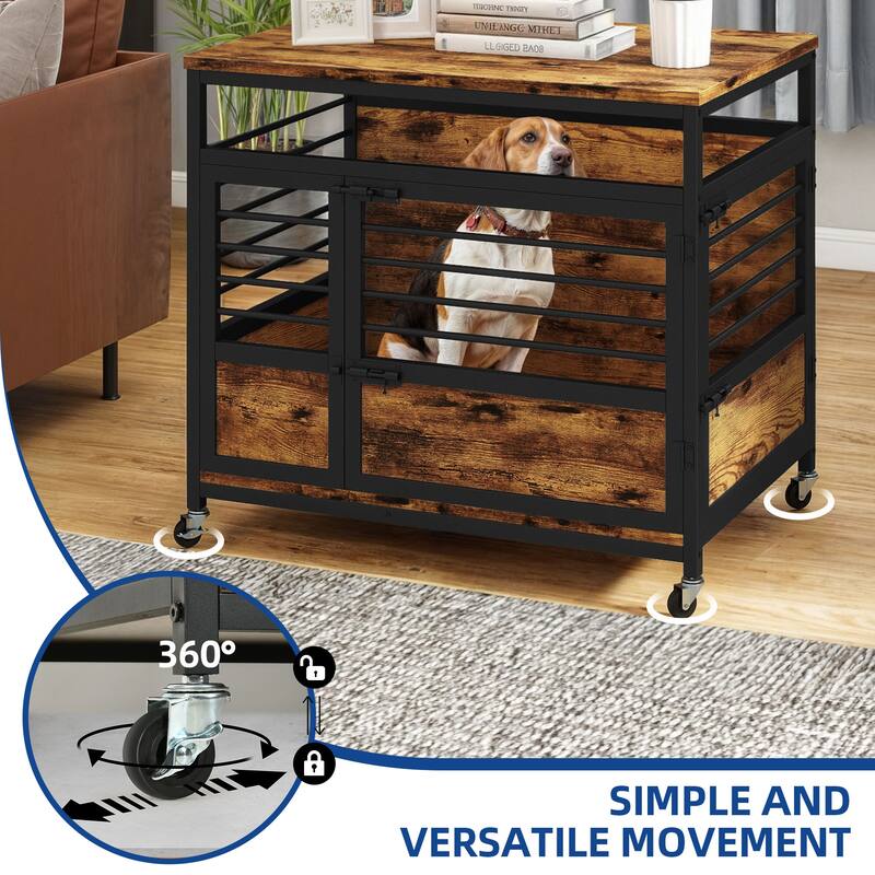 Moasis Dog Crate Dog Kennel Indoor Furniture End Table With Wheels