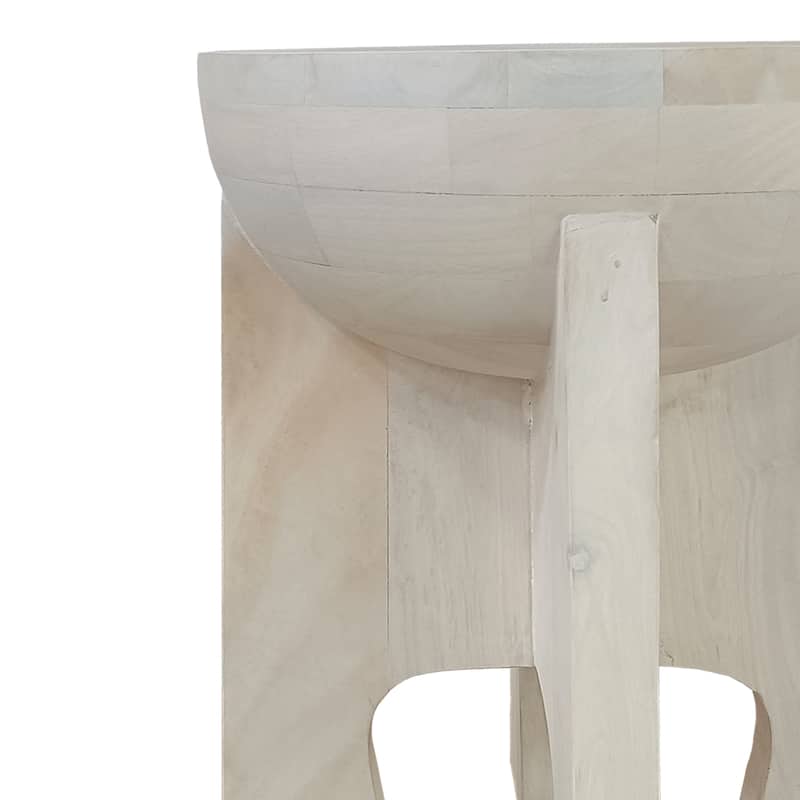 Tomas 20 Inch Side End Table, Mango Wood Drum Top, Classic Washed White