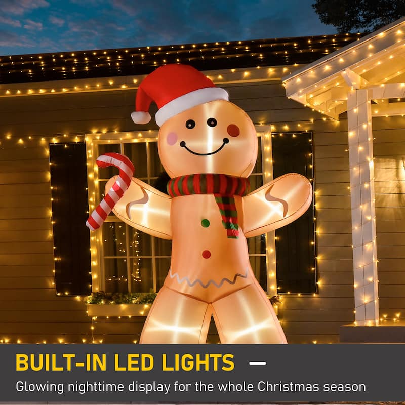 HOMCOM 8FT Christmas Gingerbread Man, Large Christmas Inflatable Holiday Decoration, Gingerbread Decorations