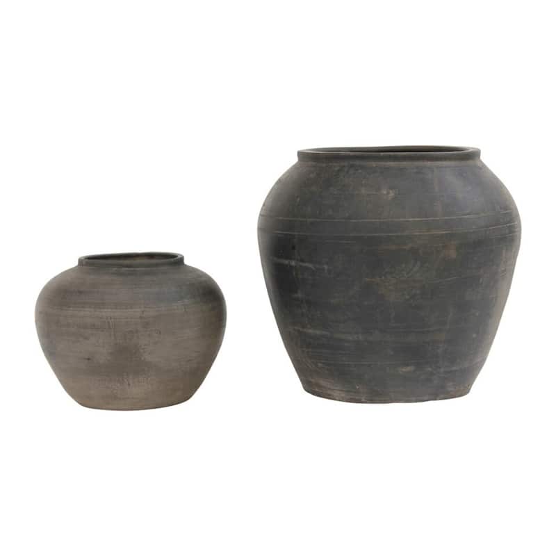 Artissance Large Vintage Charcaol/Gray pottery Jar, 15 Inch Diameter, Gray (Size & Finish Vary) - 15"W x 15"L x 14"H