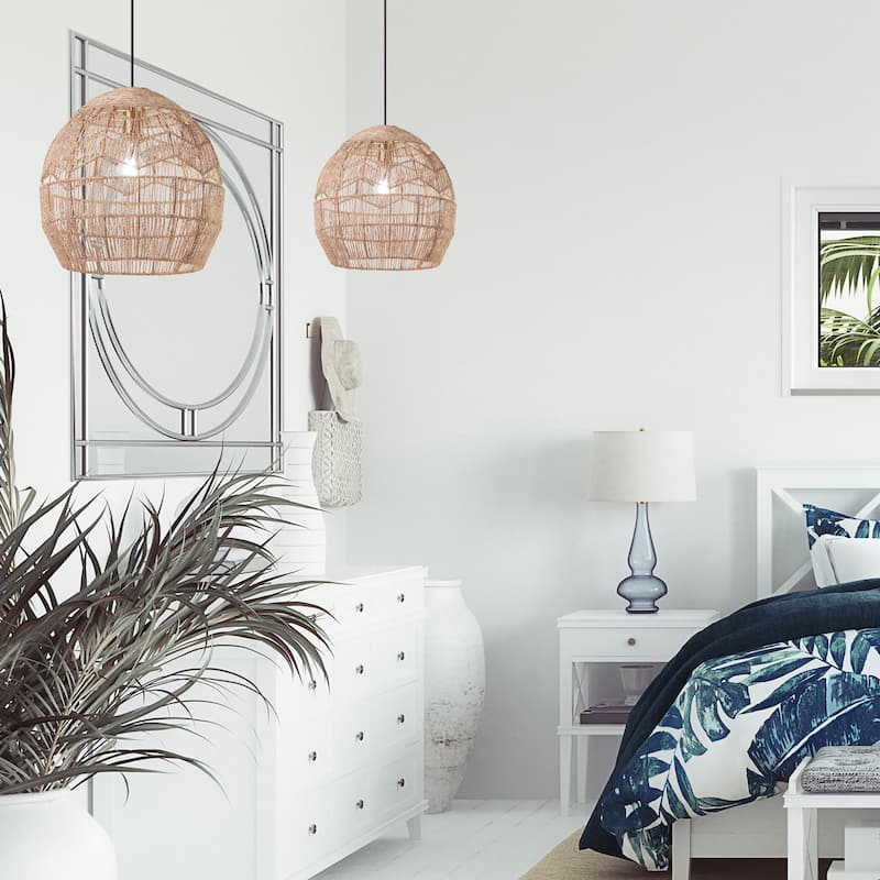 Charlotte River of Goods Metal and Woven Hemp Rope Hanging Pendant Light - 15.5" x 15.5" x 15.75/62.75"