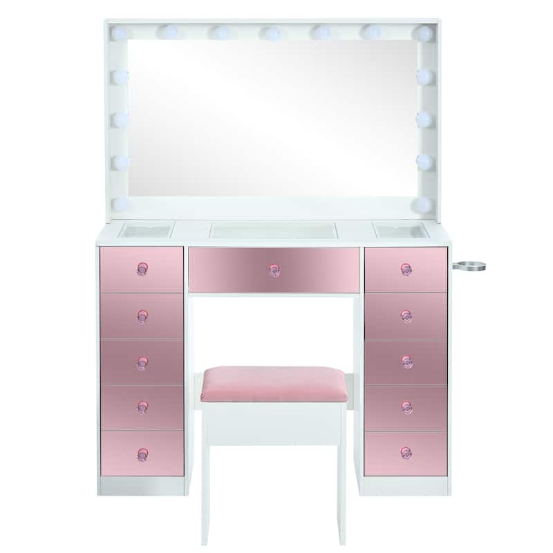 Makeup Vanity with 15 Hollywood Bulbs, 3 Color Lighting Modes Adjustable Brightness