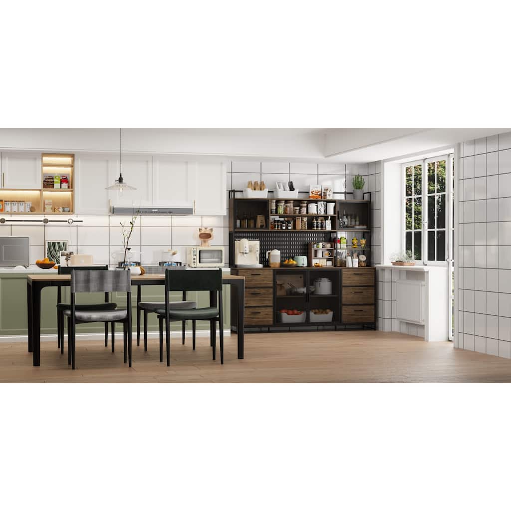 70.9"W Kitchen Pantry Storage Cabinet with Cupboard & Microwave Stand