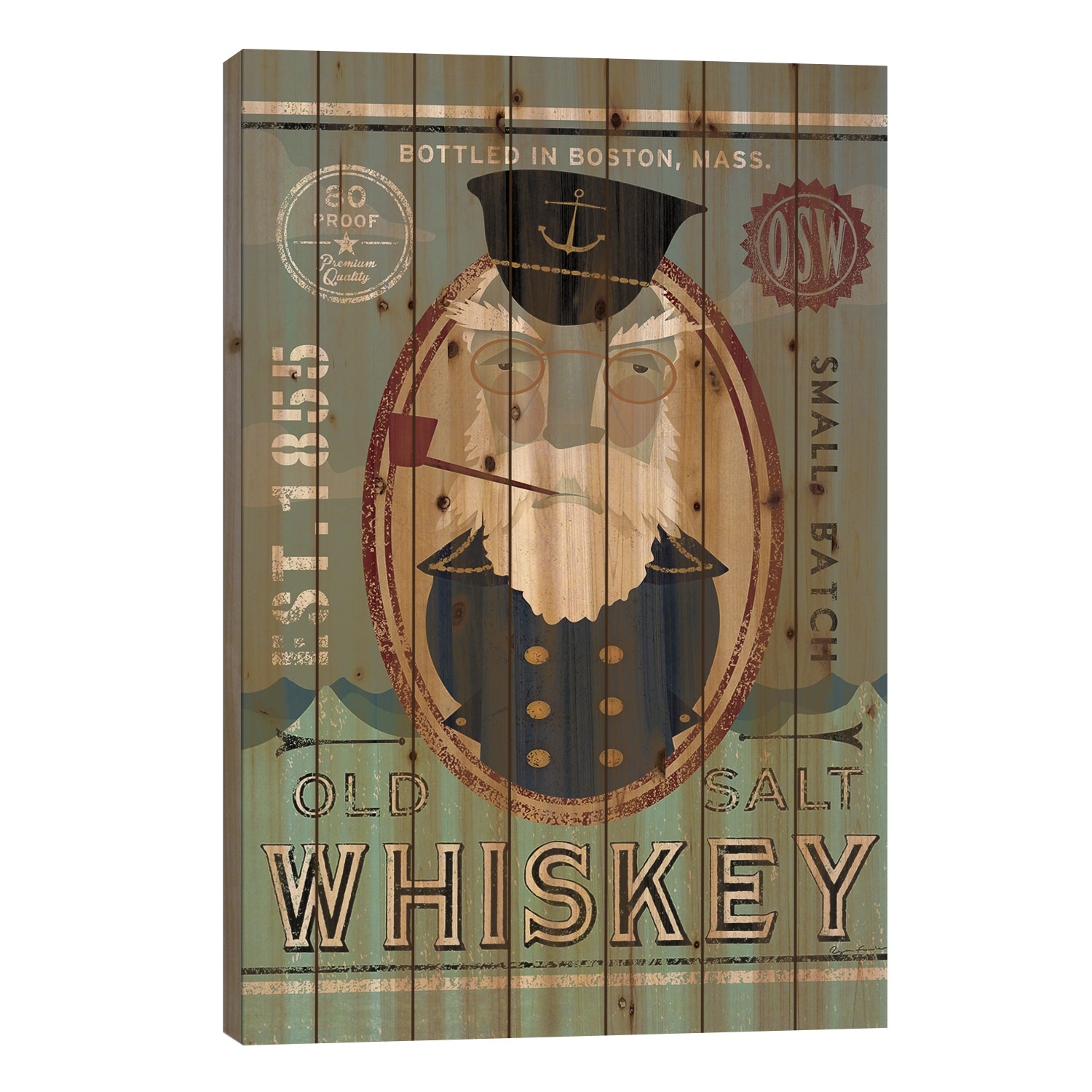 Old Salt Whiskey (Fisherman III) Print On Wood by Ryan Fowler - Multi-Color