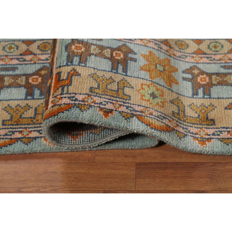 Light Blue Tribal Kazak Oriental Area Rug Handmade Wool Carpet - 8'3"x 9'11"