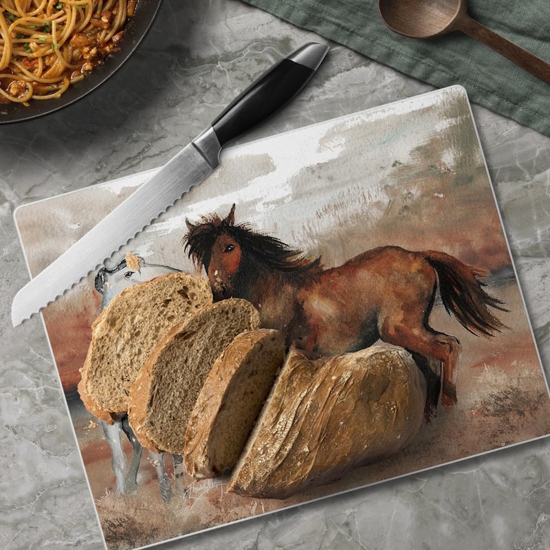 Southwest Horses 3mm Heat Tolerant Tempered Glass Cutting Board 10” x 8” Made in the USA Dishwasher Safe