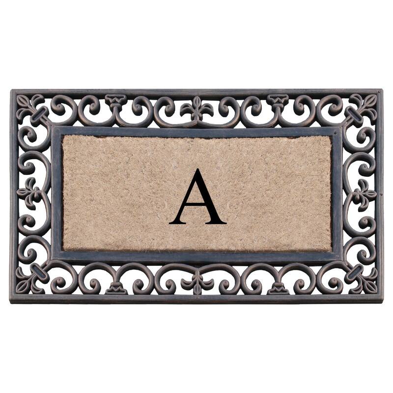A1HC Natural Coir and Rubber Classic Paisley Border Bronze Monogrammed Doormat - 18"X30" - Monogrammed A