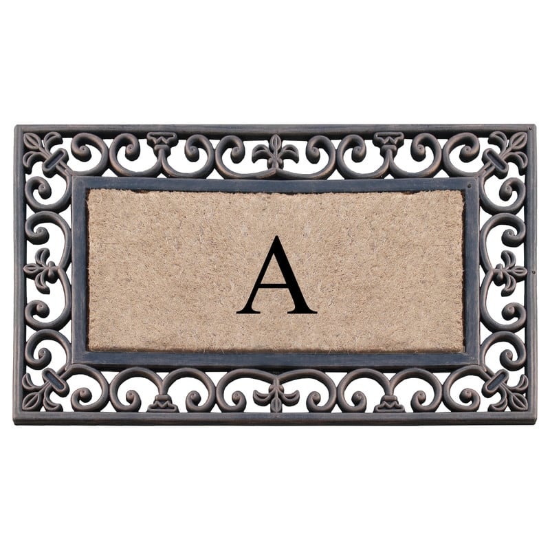 A1HC Natural Coir and Rubber Classic Paisley Border Bronze Monogrammed Doormat