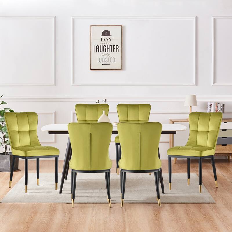 Velvet Upholstered Dining Chairs with Metal Legs, Set of 2/4 - 35.8"H x 18.9"W x 23.2"D