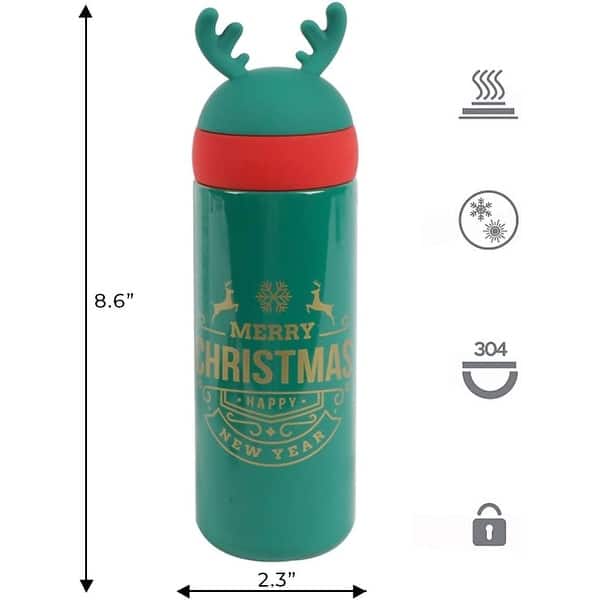 Reindeer Coffee Tumbler Insulated Metal Christmas Thermos Cup Hot Cold