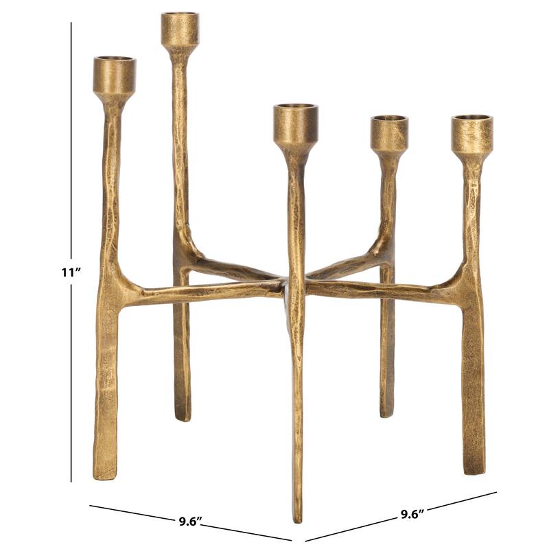SAFAVIEH Home Quyn 10.8W x 10.8D x 12.2H-inch Brass Solid Metal Tapered Candle Centerpiece