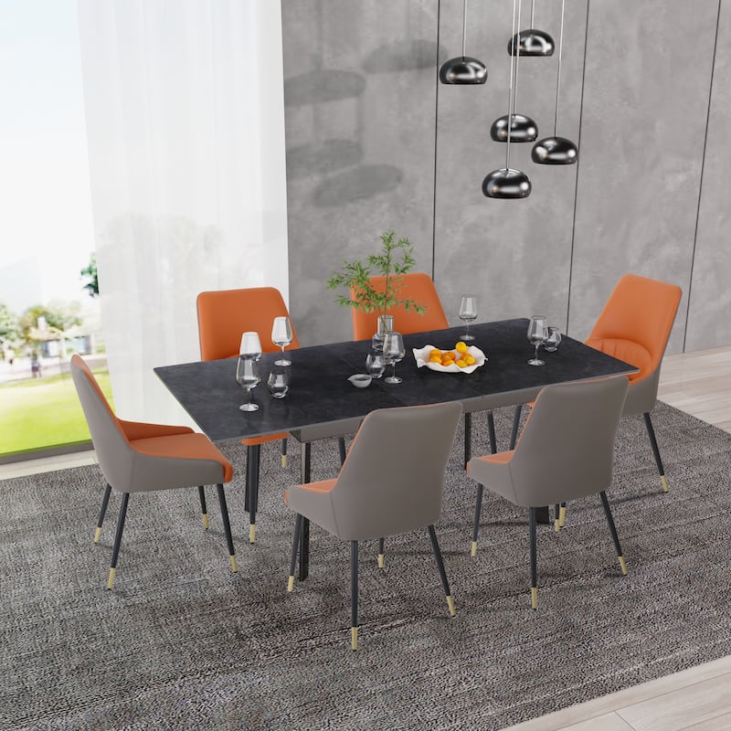 Extendable Kitchen Sintered Stone Material Rectangle Dining Table - 62.9x31.5x31.1 inch