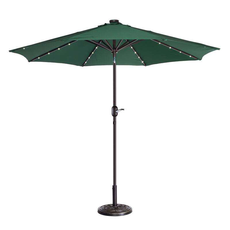 Villacera 9' Solar/LED Umbrella with 8 Steel Ribs and Tilt, Base Not Included - Forest Green