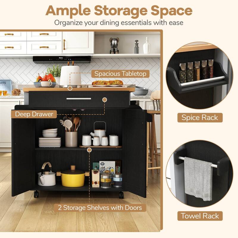 Costway Rolling Kitchen Island Cart Storage Cabinet w/ Towel & Spice