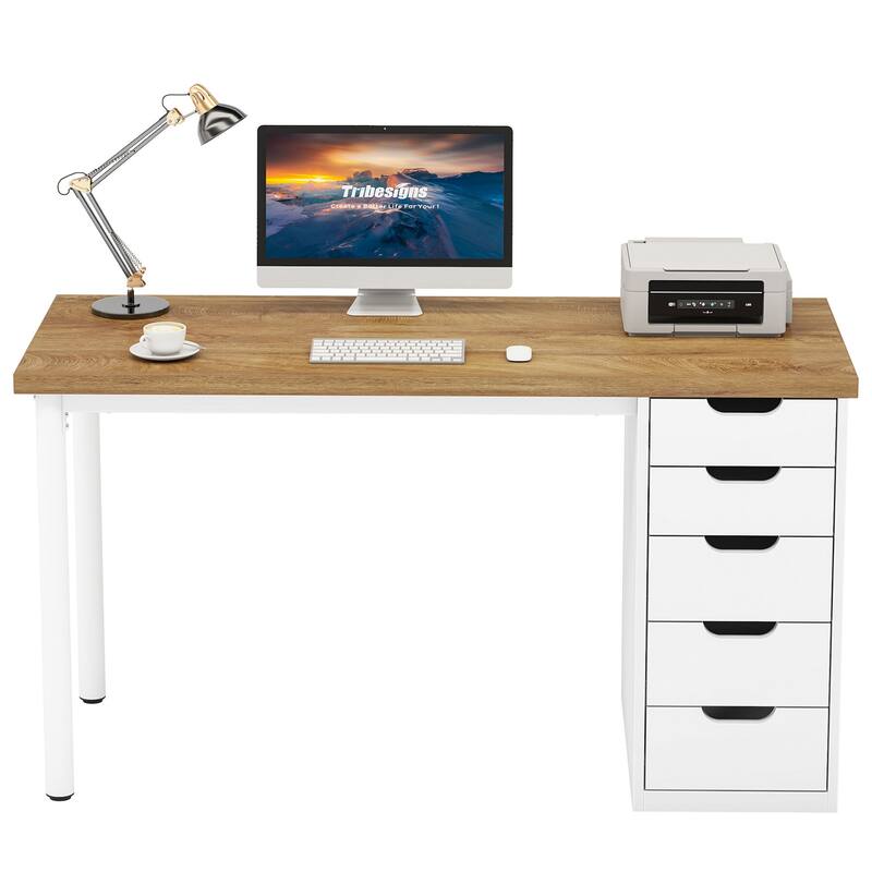 Computer Desk with 5 Drawers, 47 inches Rustic Brown Home Office Desk