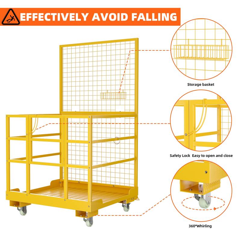Forklift Safety Cage, 36"x36" Forklift Man Basket Foldable Forklift Work Platform with Double Chain Guardrail for Aerial Work