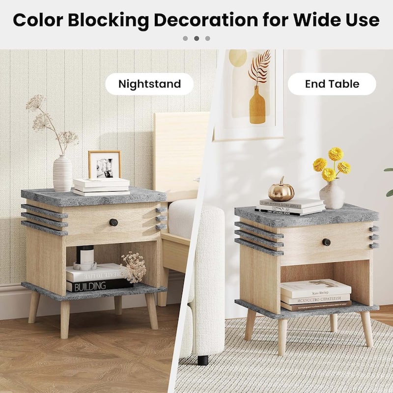 Bedside Table Color Blocking Sofa Side End Table Marble Night Stand