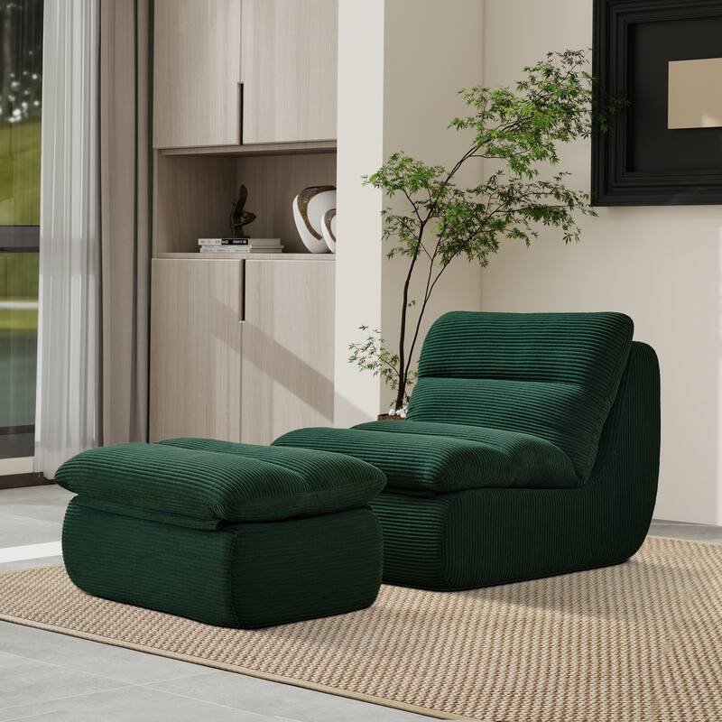 34" Modern Single Sofa Upholstered Sponge Couch with Ottoman for Small Space - Green