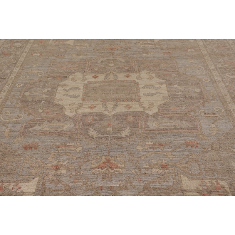 Vegetable Dye Oushak Area Rug Handmade Grey Wool Carpet - 8'4" x 9'10"