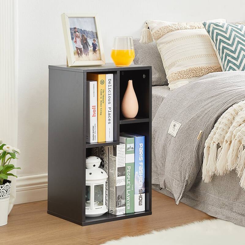 VECELO Wood Organizer Bookcase,Fits Tallest Hardcovers, Customized Storage Display Shelf, Free Standing for Living Room, Bedroom - 3 Cube - Black