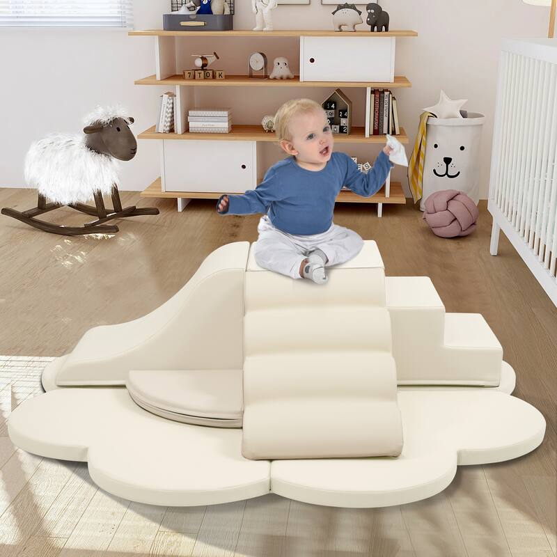 6PS Soft Foam Climber Play Set - Baby Crawling & Climbing Blocks, Activity Toys for Child Development, Non-Slip Foam Structure - White
