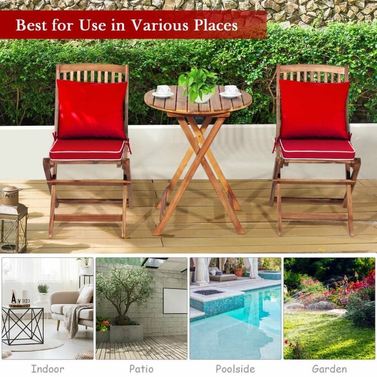 3 Pieces Patio Folding Bistro Set with Padded Cushion and Round Coffee Table - 23.5" x 23.5" x 29.5" (L x W x H)