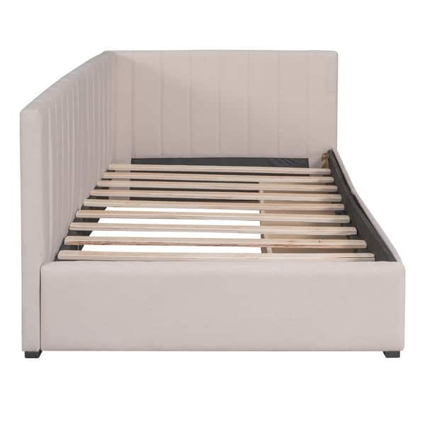 slide 2 of 9, Upholstered Daybed Twin Size Sofa Bed Frame 2 Storage Drawers, Blue Beige - Twin